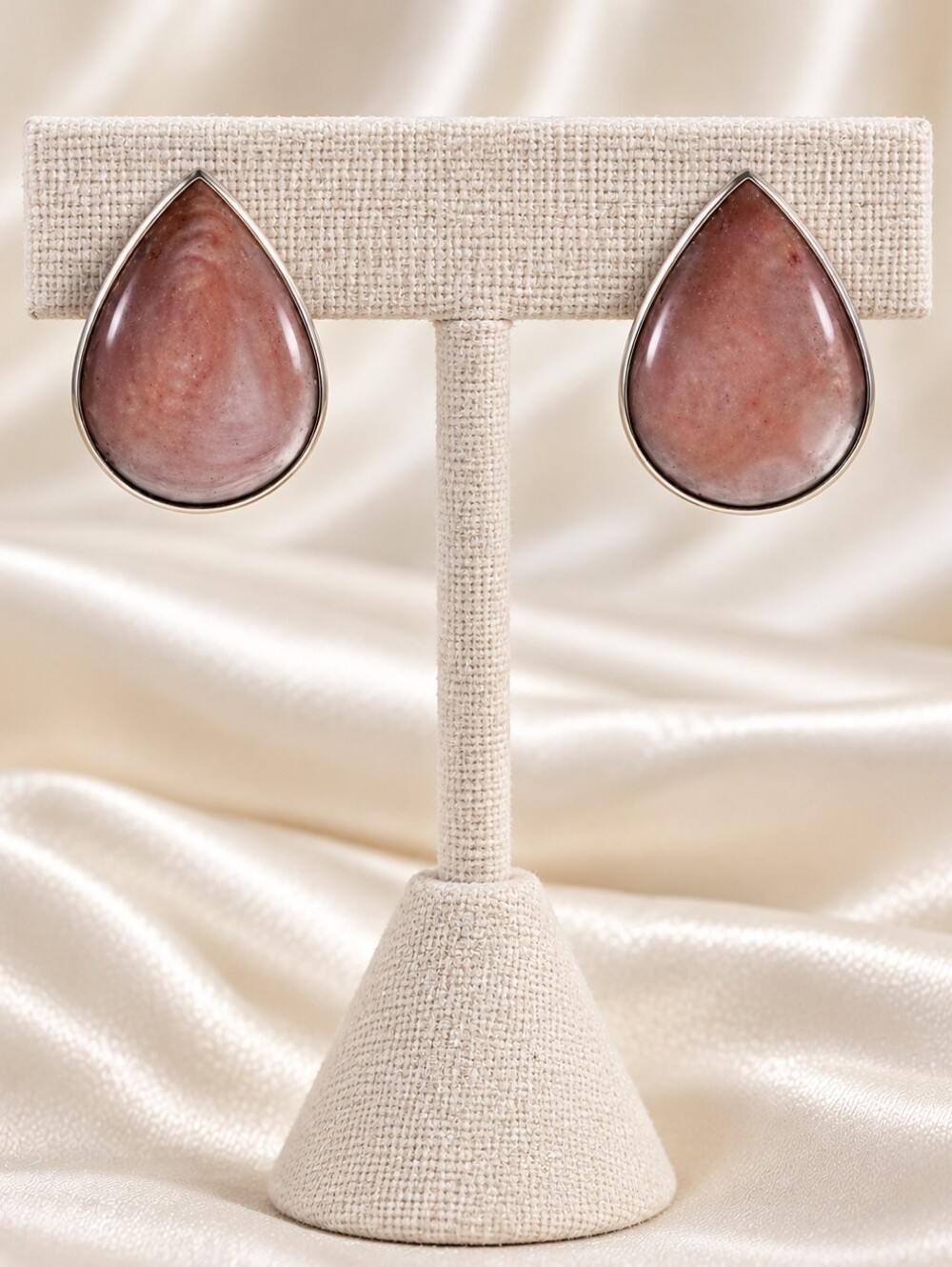 Vintage Pink Marbled Teardrop Stud Earrings Silver Tone Pearlescent Swirl